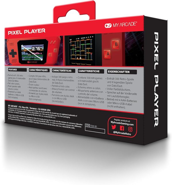 My Arcade Pixel Player Handheld Game Console: 300 Retro Style Games Plus 8 Data East Hits, Battery or Micro USB Powered, Color Display, AV Out Jack for TV, Speaker, Volume Control, Headphone Jack - Image 4